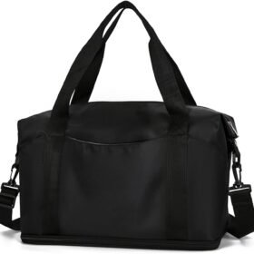 Weekender Bags for Women, Personal Item Travel Bag, Overnight Bag Luggage Bag, Foldable Sports Tote Gym Bag for Men, Travel Tote Bags with Detachable Shoulder Strap and Wet Compartment (Black),