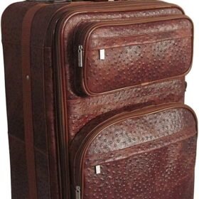 Brown Ostrich Print Leather 26" Expandable Suitcase with Wheels