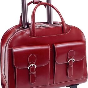 Top Grain Cowhide Leather, 15" Horizontal Wheeled Ladies' Laptop/Computer & Tablet Business Briefcase/Rolling Overnight Travel Bag, Removable Trolley case
