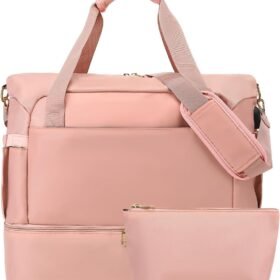 Gym Bag Women men with Shoes Compartment,Travel Duffel Bag with USB Charging Port, Sport Gym Tote Bags Swimming Yoga,Waterproof Weekend Overnight Bag Carry on Bag Hospital Holdalls,Pink