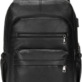 Slim PU Leather Laptop Backpack with Multi Pocket Design