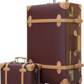 Vintage Luggage Set of 2, Retro Suitcase Trunk with Wheels for Men and Women, Cute Designer Travel Luggage Set with Boarding Tote, Luggage Zipperless TSA Approved
