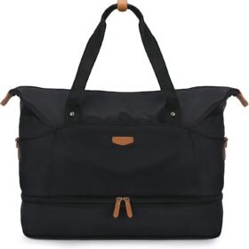 Expandable Weekender Bag for Women,Travel Duffel Bag 50L Carry on Overnight Bag with Shoes Compartment Gym Bag, Black, Large, Travel Bag Women