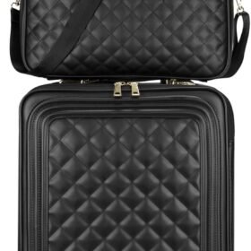 20in 2 Piece Set Travel Leather Softside Carry On Luggage Double Spinner Wheels Checked Suitcase