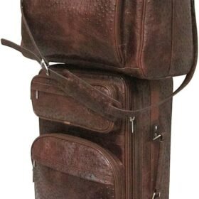 Brown Ostrich Print Leather Two Piece Set Traveler