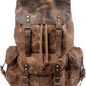 Waterproof Waxed Canvas Hiking Travel Backpack for 15 Inch Laptop