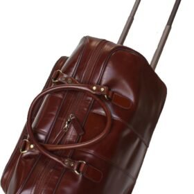 Handcrafted Leather Carry-On Travel Suitcase Wheels