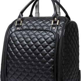 Luxury Carry on Luggage with Universal Wheels 18-Inch Lightweight Travel Small Suitcase Diamond Stitching Synthetic Leather Bag