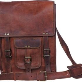 Leather crossbody bag messenger satchel tablet bag 11 inches for men and women (Brown)