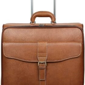 Leather Rolling Laptop Case Wheeled Briefcase Suitcase Roller Boarding