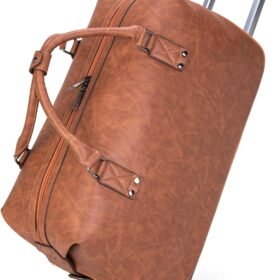 Travel Duffel Bag with Wheels Leather Unisex  Bags Waterproof Toiletry Bag Convenient Carry on Suitcase for Overnight Trip (Brown)