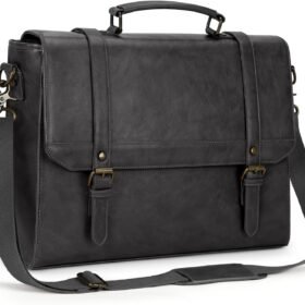 Messenger Bag for Men 15.6 inch Vintage Leather Waterproof Laptop Briefcase Large Computer Laptop Bag Leather Satchel Bag Retro Shoulder Bag, Grey