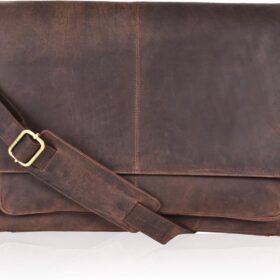 Leather Messenger Bag for Men and Women - Laptop Briefcase Bag For College, Office, Adjustable Shoulder Strap