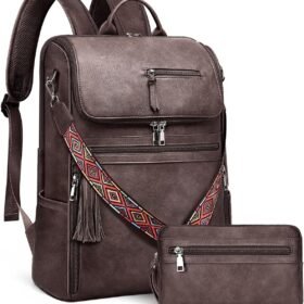 Vintage PU Leather Laptop Backpack Waterproof Travel Daypack