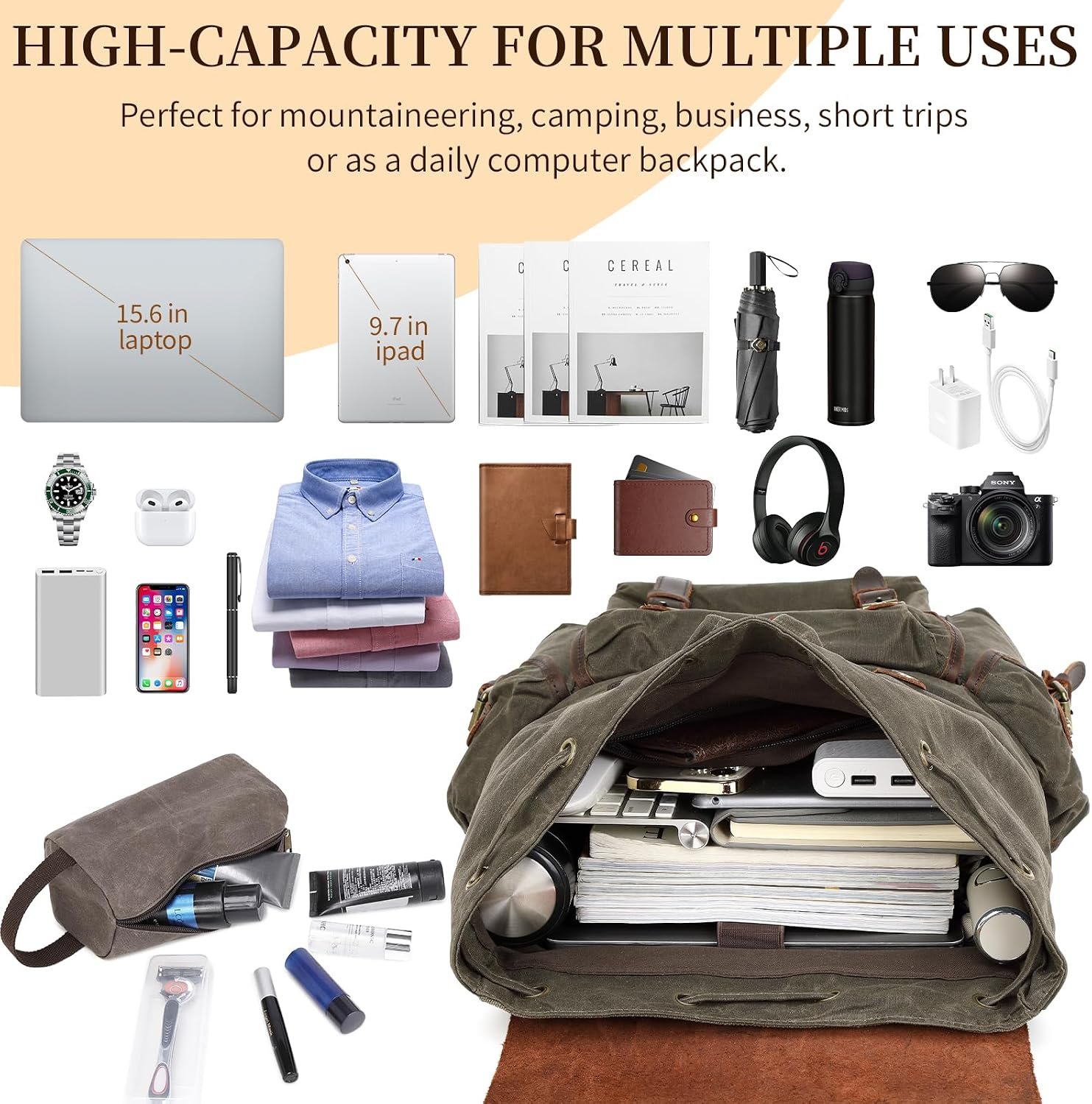 PU Leather Carry-On Travel Laptop Backpack for Men - Image 2