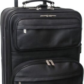 Black Leather 26" Suitcase with Wheels