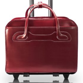 17" Leather Patented Detachable -Wheeled Ladies' Laptop Briefcase- - Red