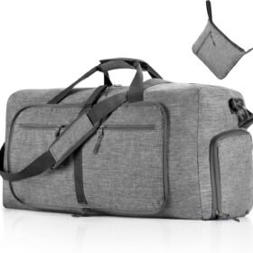 Travel Duffle Bag for Men, 65L 85L 115L Foldable Travel Duffel Bag with Shoes Compartment Overnight Bag for Men Women, A Gray, 65L, Foldable